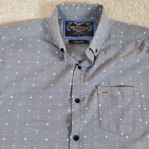 San Francisco Work Shirt Men's Gray Button Up Shirt Size Large SLIM Short Sleeve